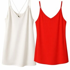 Women’s V-Neck Satin Cami Slip - Red & White